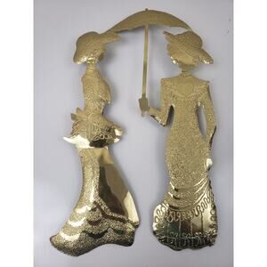 Vintage Home Interiors Wall Decor Victorian Ladies Silhouettes Umbrella Metal